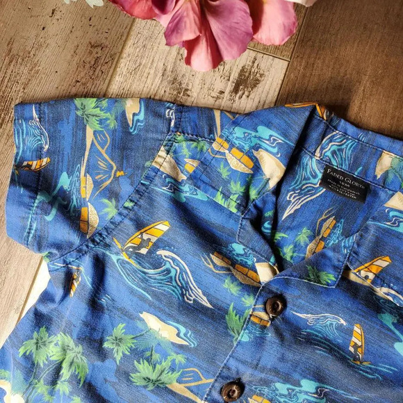 Faded Glory Boys Button Down Hawaiian Shirt Blue Tropical Size 18m NWOT - Picture 8 of 11